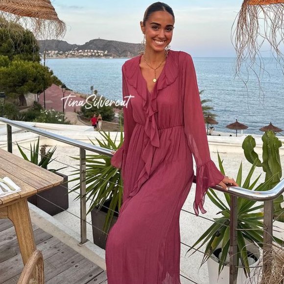 BLOGGER'S FAVE! Zara Ruffled Midi Dress NWT - Picture 9 of 16